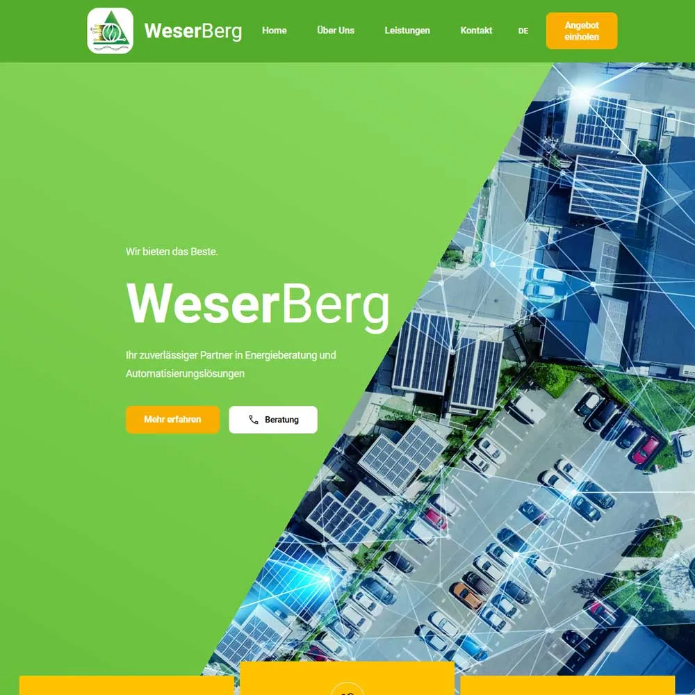 WeserBerg Unternehmenswebsite mit Fokus auf Energieberatung und Automatisierung