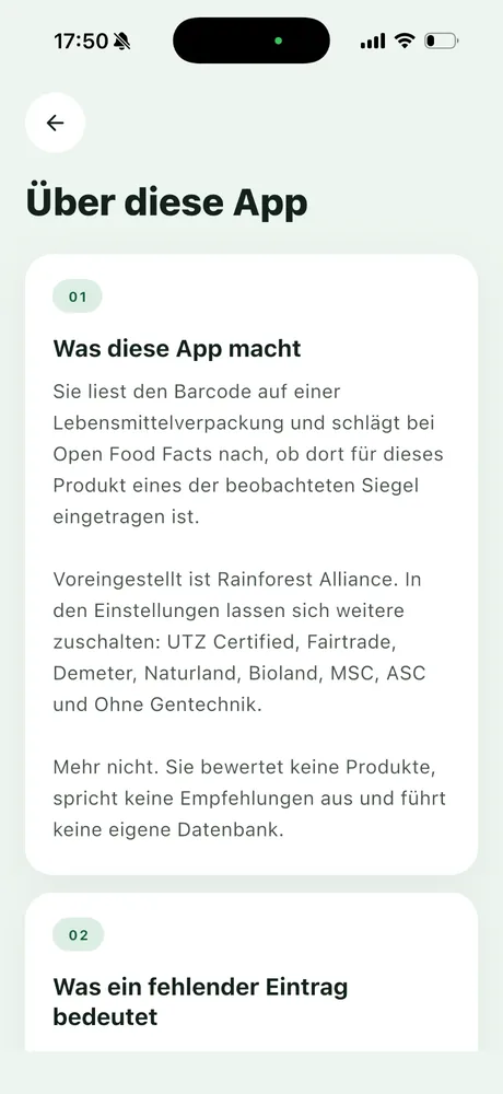 SiegelBlick, Über die App: Erklärung, was die App macht und was ein fehlender Eintrag bedeutet