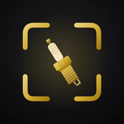 App-Symbol von VisionLayer Pocket: ein goldener Kamerarahmen mit einer Zündkerze auf schwarzem Grund